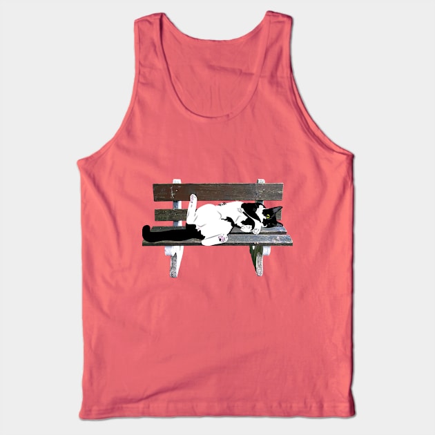 Cute Tuxedo Cat Resting on a Park Bench Copyright by TeAnne Tank Top by TeAnne